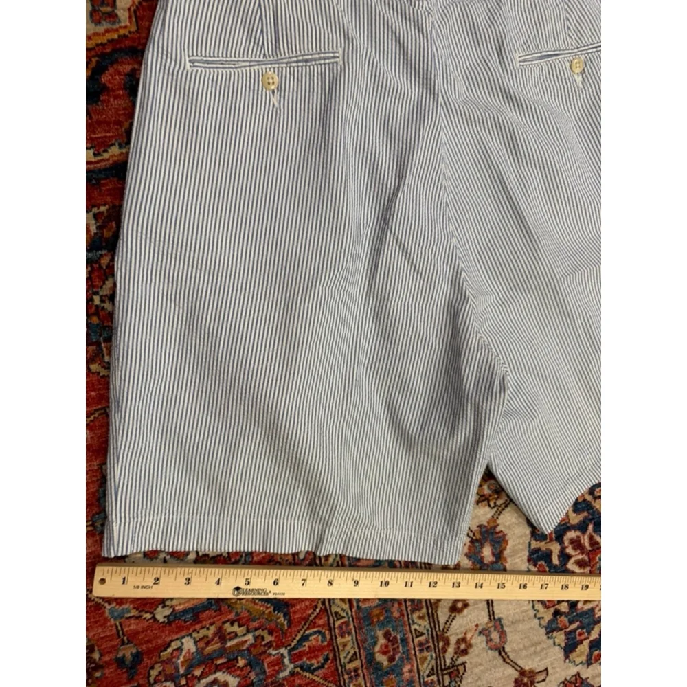 Polo Ralph Lauren Men’s Seersucker Pleated Shorts Size 34 Blue White Stripe Cott